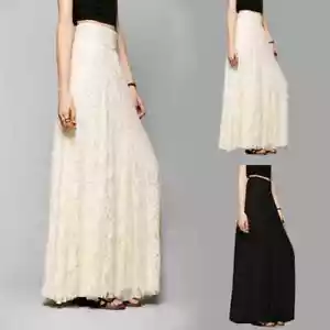 New Maxi Double Lace Layer Chiffon Pleated Long Skirt Elastic Waist Long Skirt - Picture 1 of 26