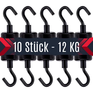 10 Stück Neodym Magnet mit Haken 12KG Stark Magnethaken Topfmagnet Schwarz N52 - Bild 1 von 6