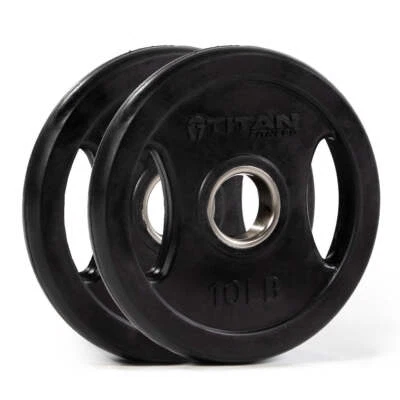 Par de placas de agarre negras Titan Fitness de 10 lb, hierro fundido y revestimiento de goma Foto 1 de 4