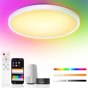 ® Plafoniera LED Soffitto 30W, Lampadario RGB Rotonda 2700K-6500K, Dimmerabile, - Foto 1 di 12