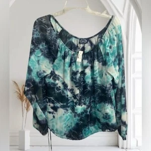 SCOOP NYC New 3/4 sleeve sheer artsy dark romance printed top USA - Picture 1 of 10