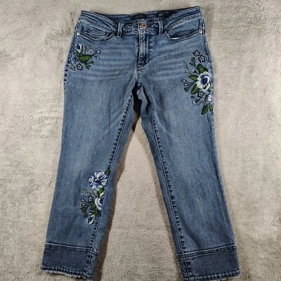 Pantalones de mezclilla recortados J. Jill florales bordados calce auténtico para mujer talla 4 azules Foto 1 de 4