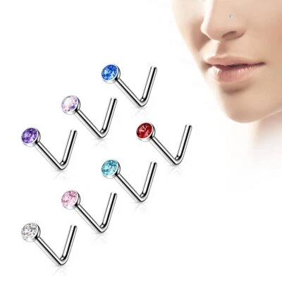 Titan Nasenstecker Nasenpiercing Kristall Nasen Stecker Piercing gebogen L-Form - Bild 1 von 2