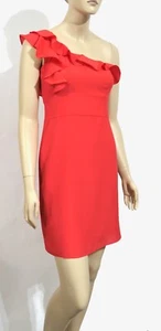 Neu mit Etikett Gianni Bini kalte Rüsche Schulter kurz korallenorange wackelig Mantel Kleid 2 - Bild 1 von 6