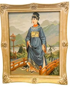 Malen nach Zahl Vintage PBN Handwerk Meister orientalische Geisha Porträt 30SS gerahmtes Öl - Bild 1 von 8
