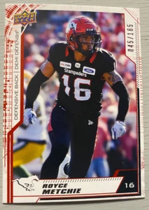 Tarjeta CFL Royce Metchie (U of Guelph) - 2020 Upper Deck #130 (serie #045/165) - Imagen 1 de 2