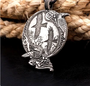 X LARGE CELTIC CROW RAVEN VIKING Pendant On 22" 925 Sterling Silver Necklace Men - Picture 1 of 10