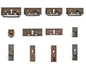 Antik Möbel Beschlag Griff Jugendstil Patina Ring Möbelgriff Schlüsselschild - Bild 1 von 14