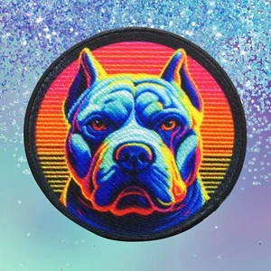 Pitbull Patch Printed Embroidered Base Iron-on Applique Dog Canine K9 Puppy Neon - Picture 1 of 11