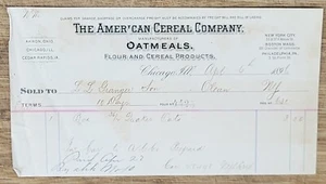 1896 Billhead Chicago Illinois American Cereal Company Oatmeals Flour - Picture 1 of 1