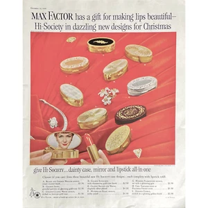 Max Factor Makeup 1959 Vintage Print Ad Retro Lipstick Case Memorabilia Photo - Picture 1 of 2