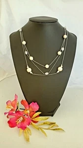 Liz & Co. Boho 3 Layered Faux Pearl and Sparkle Bead Necklace 18" SilverTone - Picture 1 of 3