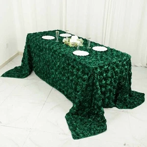 Hunter Green RIBBON ROSES 90x132" RECTANGLE TABLECLOTHS Wedding Catering Linens - Picture 1 of 8