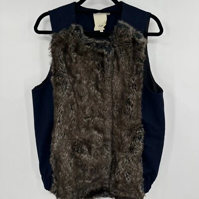 Elevenses Vest Women's Small Petite Faux Fur Blue Gray Wool Zip Snaps Outdoor - Image 1 of 4