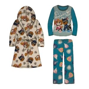 Nickelodeon Paw Patrol Kid's 3 Piece Plush Hooded Robe and Pajama Set