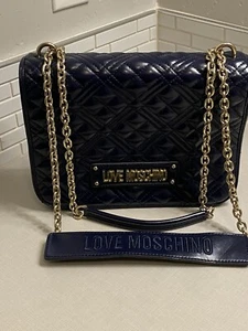 Bolso de Mano Love Moschino Nuevo sin Etiquetas Azul Marino Borsa Acolchado Napa PU - Imagen 1 de 19