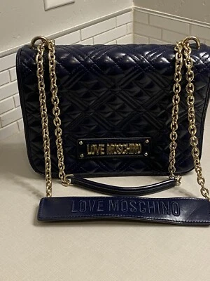 Love Moschino NWOT Navy Blue Borsa Quilted Nappa PU Handbag - Image 1 of 4