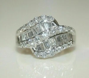 1Ct White Baguette & Round Cut CZ Engagement Ring In Solid 925 Sterling Silver - Picture 1 of 7