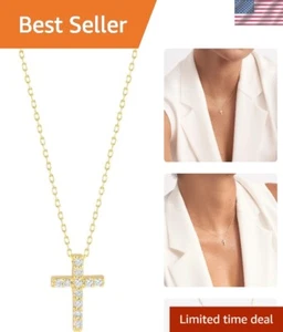Tiny Diamond Cross Necklace in 14K Solid Gold - Elegant Spiritual Accessory - Picture 1 of 6