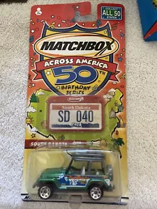 Matchbox Across America South Dakota Jeep Wrangler Green Mount Rushmore 1/56 #40 - Picture 1 of 2