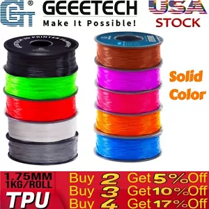GEEETECH Filamento TPU Tinta Unita 1kg/Rotolo 1,75mm Flessibile per Stampante 3D US - Foto 1 di 24