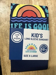 New Life is Good Sun Shirt UNISEX ( XL ) Kids Navy LNG Sleeve Stretch UPF 50 - Picture 1 of 2