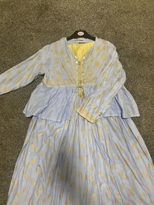 Powder blue/gold peplum style Jacket Dress with pearl embellished trousers - Picture 1 of 7