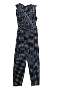Oasis Black Black White Floral V-Neck Wrap Style Tapered Leg Jumpsuit 16 Large - Picture 1 of 8