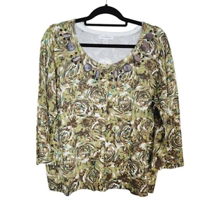 Christopher & Banks Sweater Cardigan XL Green Brown Wood Bead Embellished NEW - Picture 1 of 12