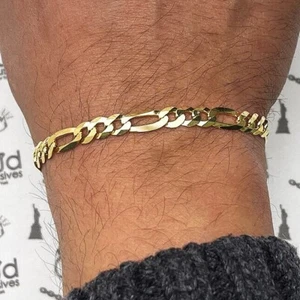 Solid 18K Yellow Gold Over Silver 6.2mm Figaro Bracelet 8"-9" - Picture 1 of 6
