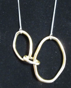 VINTAGE Gold Tone Metal Link Unique Shape Pendant Necklace w/ Silver Tone Chain - Picture 1 of 6