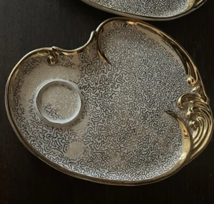 Vintage Snack Teller Goldrand weiß Set 6 Nieren Porzellan 9" Landhaus Shabby - Bild 1 von 9