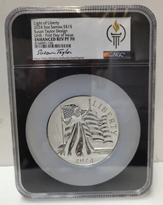 2024 $15 Samoa 5oz Light of Liberty UHR NGC Enhanced Reverse PF70 First Release - Picture 1 of 4