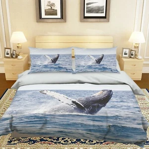 Juego de fundas de almohada 3D para cama de animales jorobadas ballenas P270 Queen Kay - Imagen 1 de 6