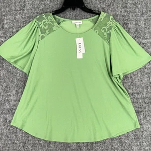 Rio & Rian Shirt Womens 1X Green Lace Business Formal Lightweight Flare Sleeves - Picture 1 of 9