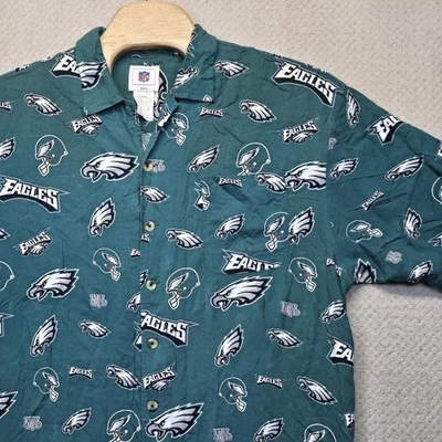 Vintage Y2K Philadelphia Eagles NFL All Over Shirt Men's XL Rayon Camp Button Up - Image 1 of 4