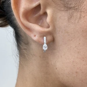 Pear Round Lab-Created Diamond Hoop Earrings 1.01ct F/VS 14K White Gold - Picture 1 of 7