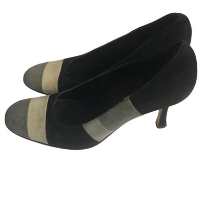 Zapatos de tacón Isaac Mizrahi negros gris crema bloques de color gamuza para mujer 9,5 Foto 1 de 4