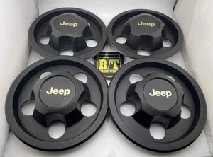 84-93 4(set) OEM Black Jeep Cherokee Wrangler Comanche Center Caps #52-000-153 - Picture 1 of 11