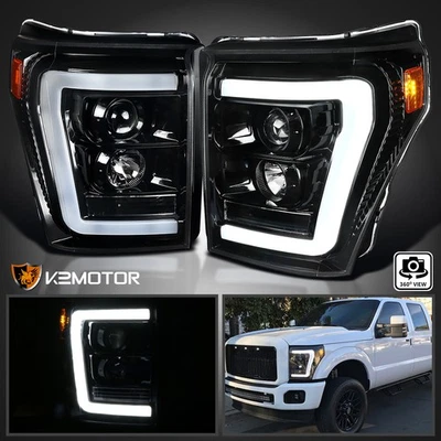 Jet Black Fits 2011-2016 Ford 250 F350 F450 LED Tube Projector Headlights Lamps - Image 1 of 4