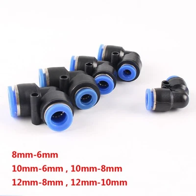 Pneumatic Push in Connect 90° Elbow Reducing Union Tubing Fitting 6-12mm Tube OD - Image 1 of 4
