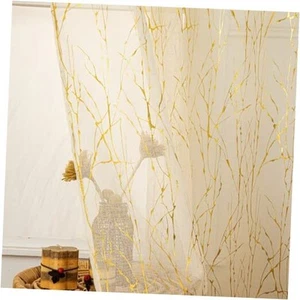 Cream Sheer Curtains 96 inch Length 2 Panels, Tree Branch Gold Foil Print - Picture 1 of 8