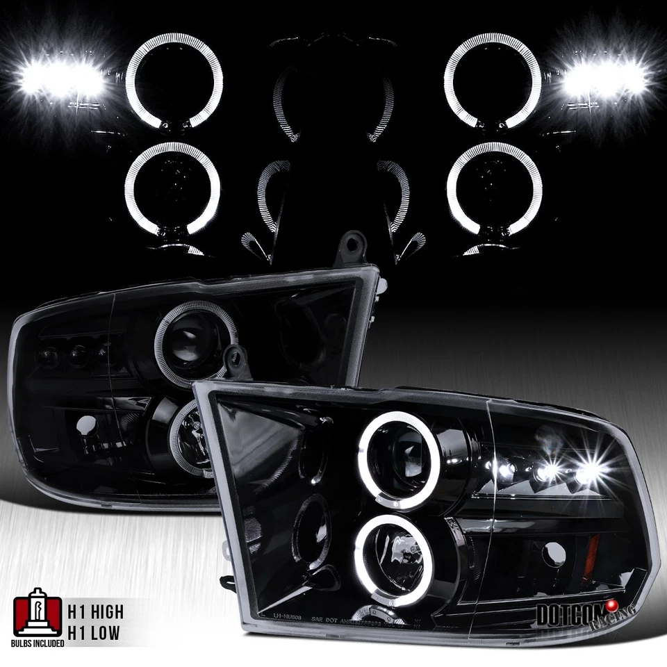 2009-2018 RAM 1500 2500 3500 Pickup Black Headlights W/ 8-led Bumper Fog Lamps