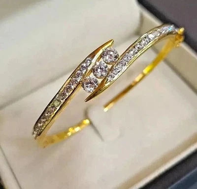 14K Yellow Gold Plated 4Ct Round Cut Lab Created Diamond Women's Bangle Bracelet - Image 1 of 4