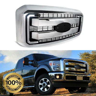 Chrome Front Upper Grille Lariat Style For 2011-2016 Ford F250 F350 Super Duty Foto 1 de 4