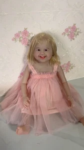 Reborn Baby Doll 28" Toddler Cute Girl Yellow Short Hair Cloth Body Real Picture - Picture 1 of 3