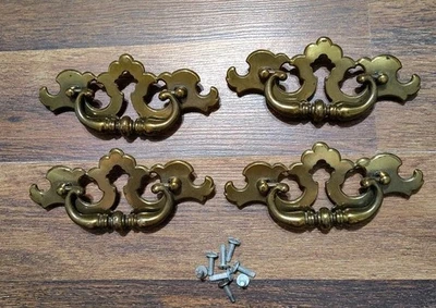Vintage Brass Drawer Pull Swing Handle 5.75" With 4" Center With Screws Lot Of 4 - Image 1 of 3