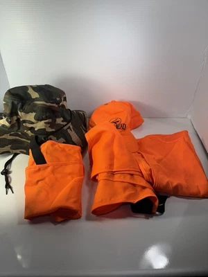 Lot Of Hunter’s Blaze Orange Vest 1- Orange Hat And 1- Camo Hat Youth And Adult - Image 1 of 4