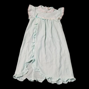 Vintage 80er blau Mädchen Nachthemd satiniert ohne Größenschild siehe Maße Rüschen vorne - Bild 1 von 19