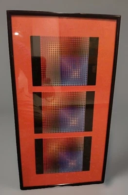 Seriografia emoldurada Victor Vasarely 1970 geométrica/arte óptica abstrata/opArt 9×17 - Imagem 1 de 4